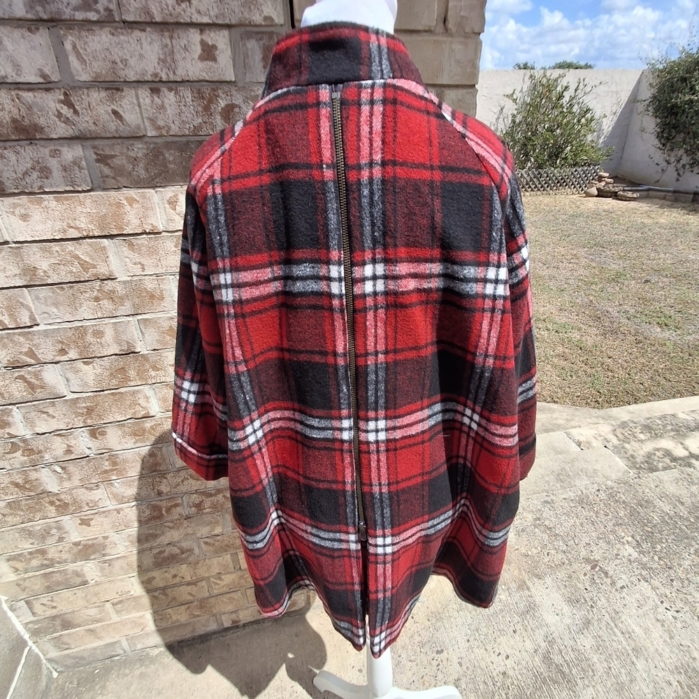 Boho Chic New York Red Plaid Relax Fit Shirt Jacket Tunic  Women Size Medium - Picture 7 of 16